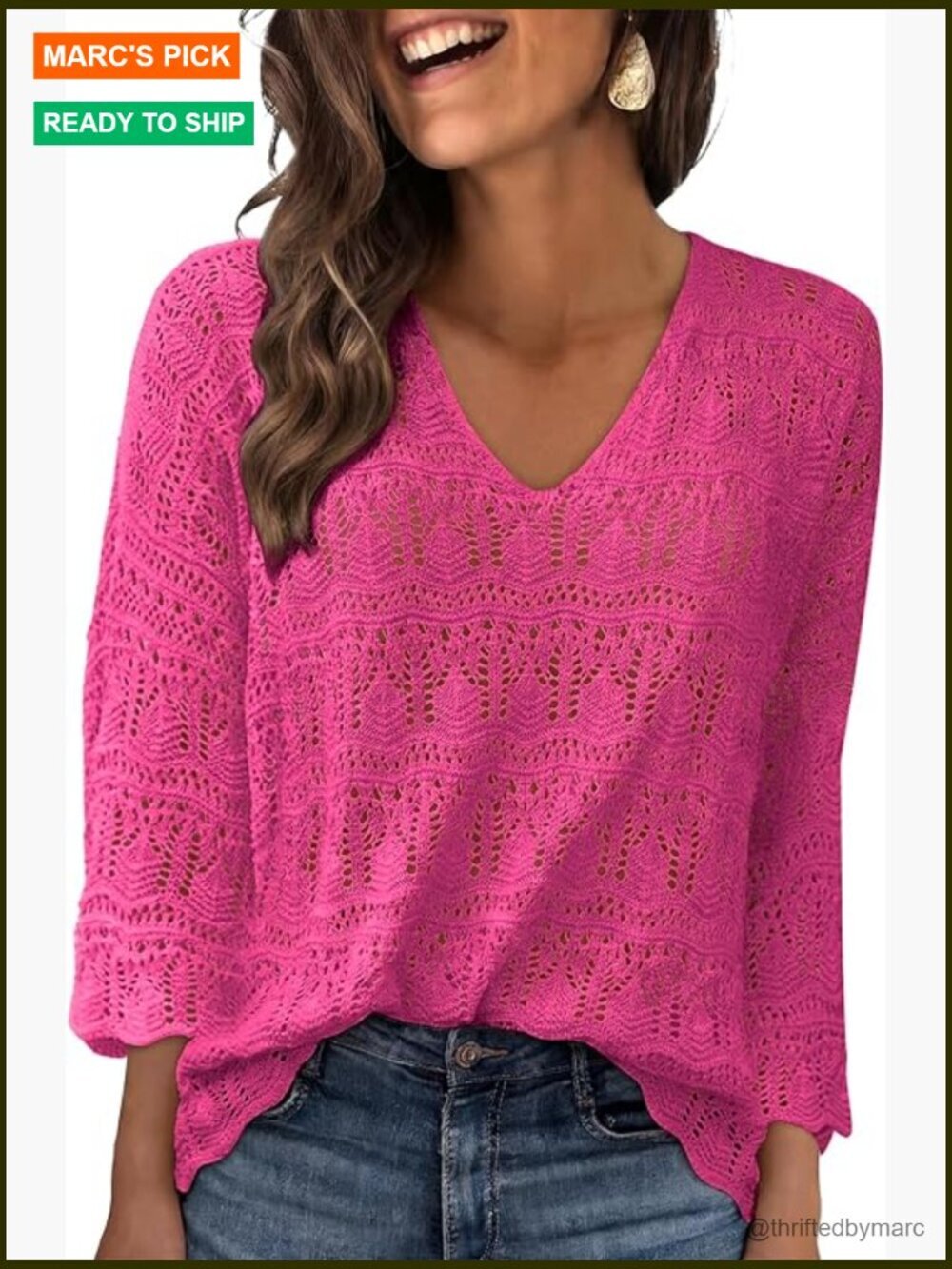 Crochet Boho 3/4 Sleeve Lightweight Sweater Cover Up